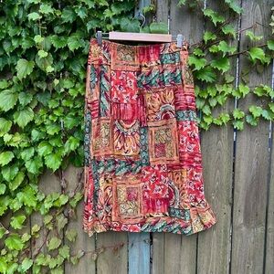 Vintage boho floral print midi skirt